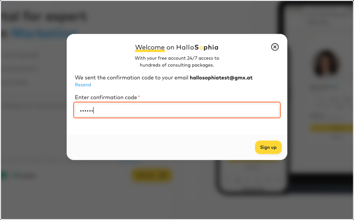Enter the confirmation code you should have just received in an email and click 'Register.' If you haven't received the code via email, please click on the 'Resend' link. Also, check your spam folder.