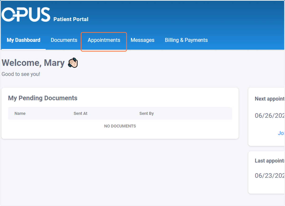 Click on Appointments
