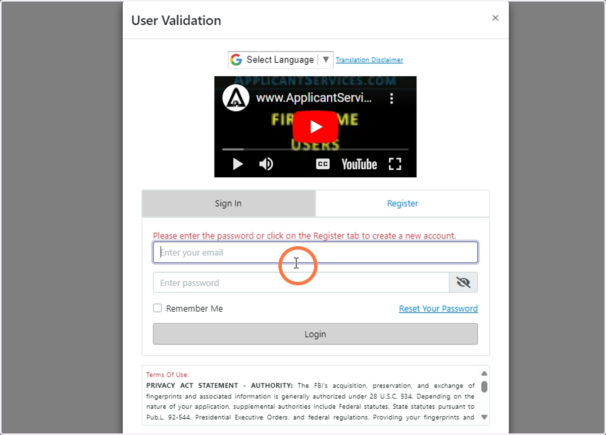 Enter login information then press Login