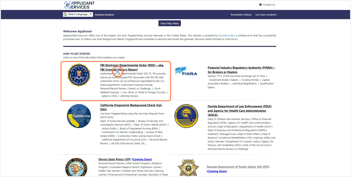 Click on FBI Electronic Departmental Order (EDO)