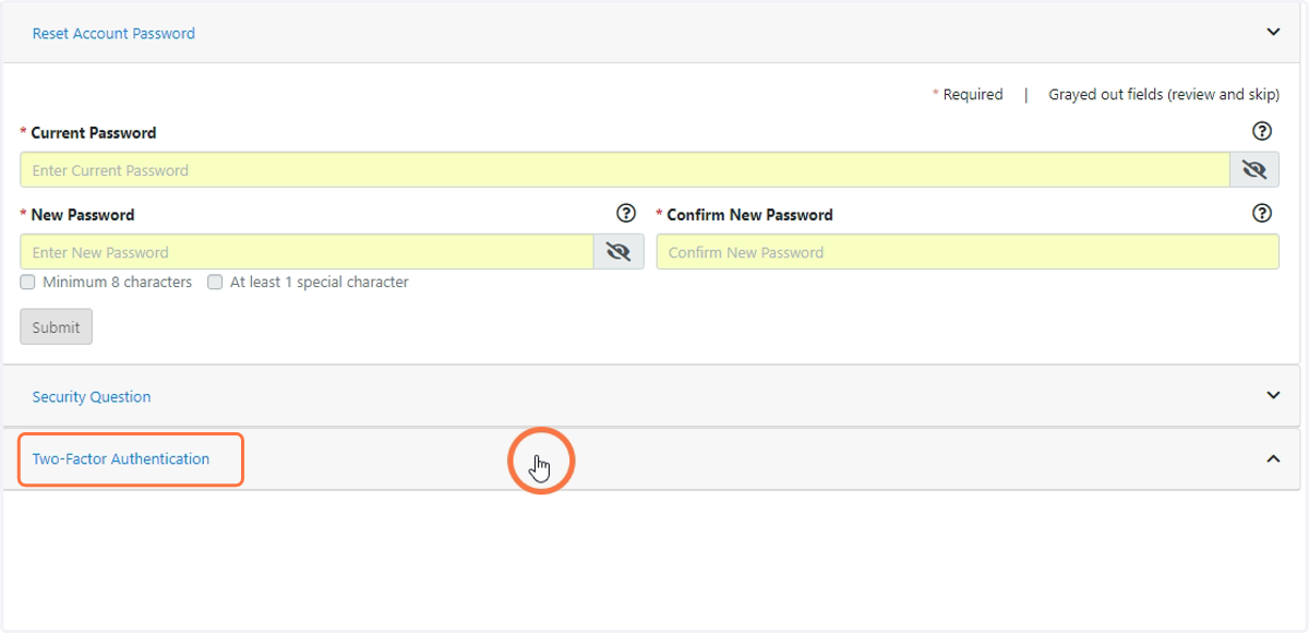 Open the Two-Factor Authentication drop down