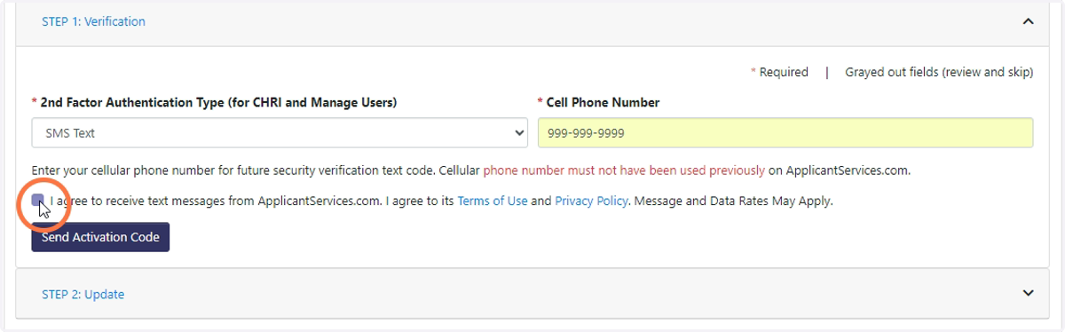 Check the "I agree" button