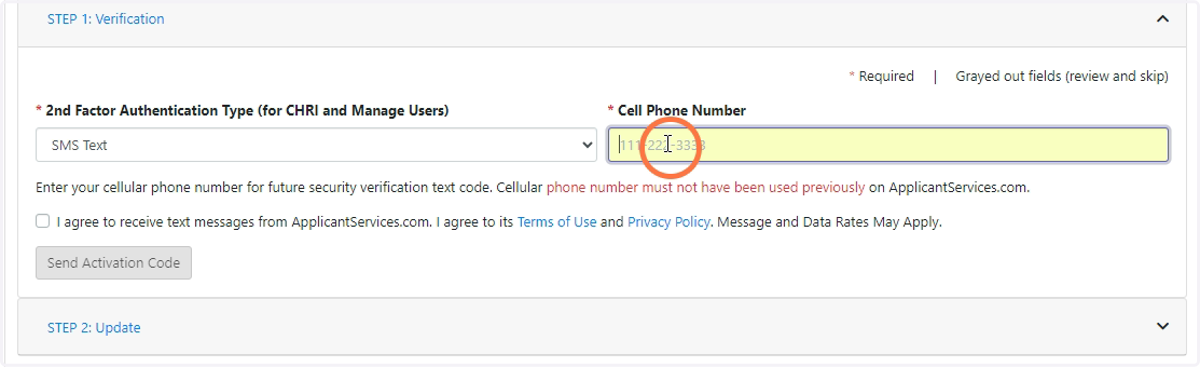 Enter the new phone number in the highlighted box