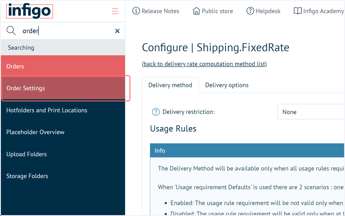 Click on Order Settings