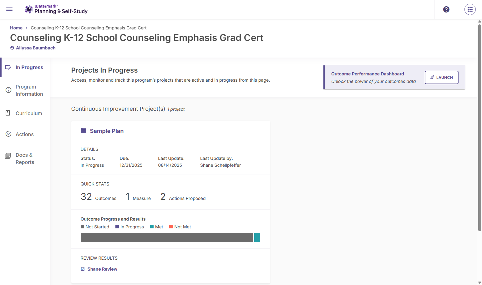 You will be redirected to a screen that shows your projects in progress that are attached to this program.