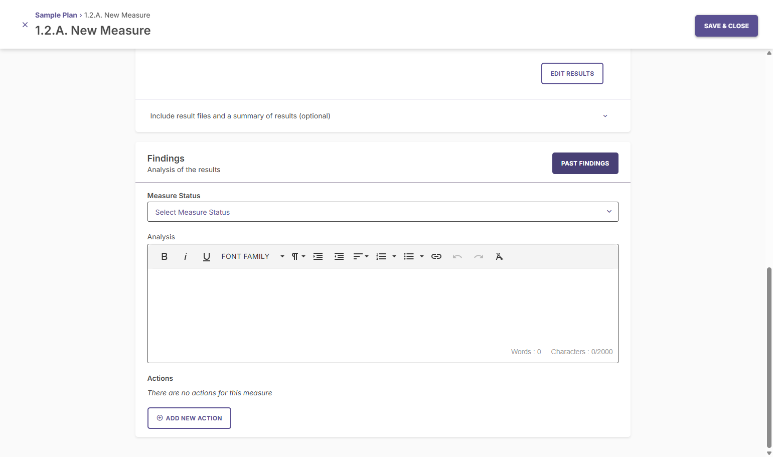 Click PAST FINDINGS to view any documents or repots that have been attached to this program (e.g., past assessment reports).