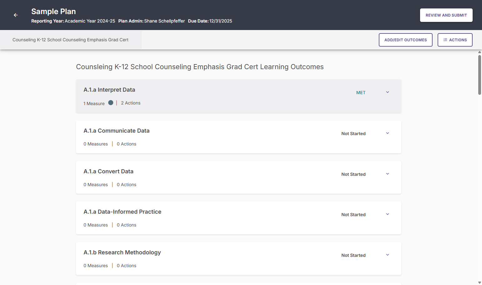 Now, you can start entering data for your outcomes. Begin by selecting the first outcome.