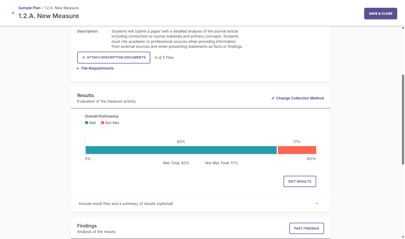 You will be redirected to a page that shows the measure details and a visualization of students who met and did not meet expectations for this measure for this outcome.