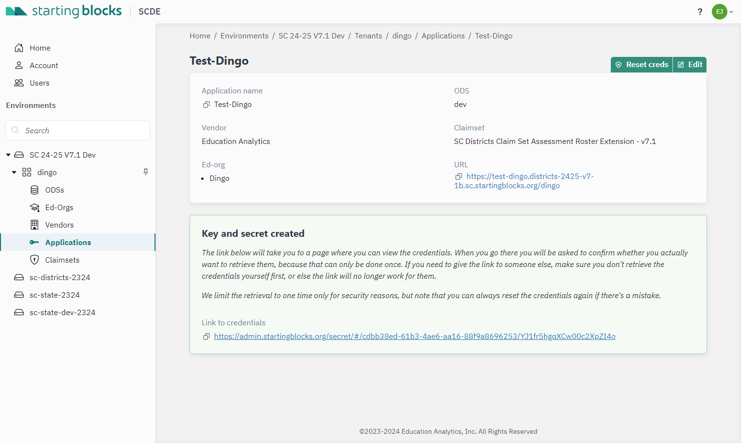 This step will provide you with the Key & Secret and API URL for your district.