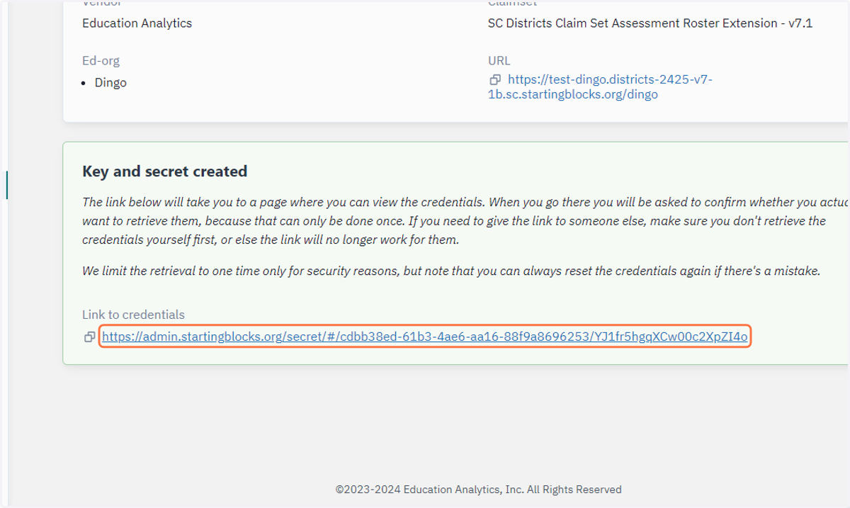 This step will provide you with the Key & Secret and API URL for your district.