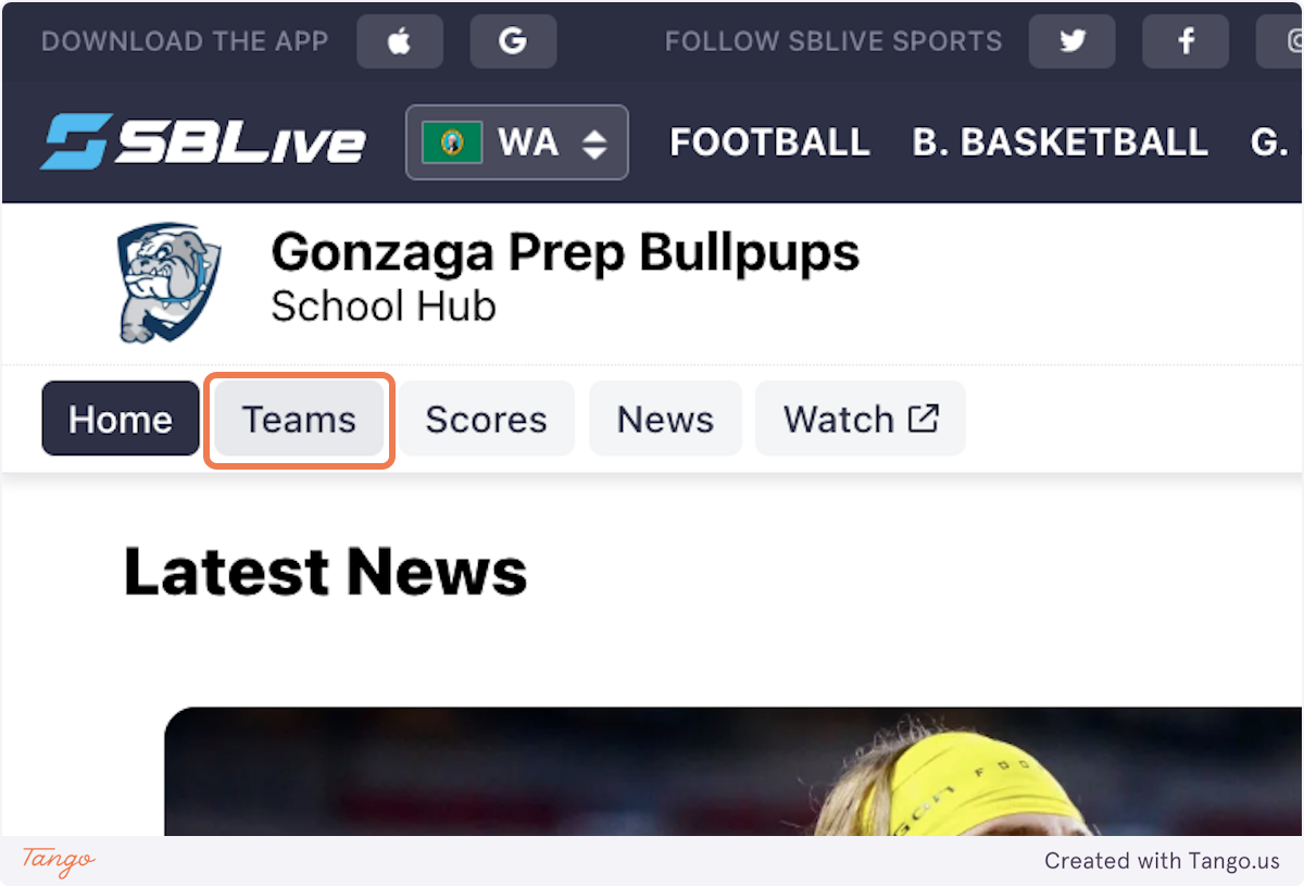 You're now in the School Hub. Select the Teams tab to find the school's individual teams