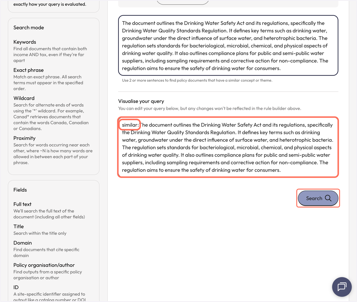 Your query is now built using the "similar:". Click on Search to see your results.