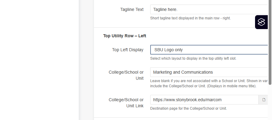We'll focus on the left-hand side first. If you select SBU Logo only from Top Left Display...