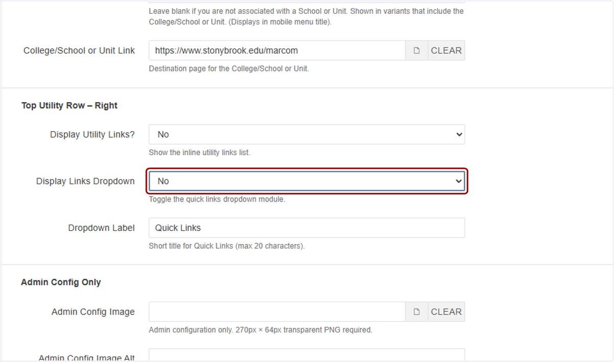 Setting Display Links Dropdown to Yes will give you a dropdown box in that same right corner of the site header.