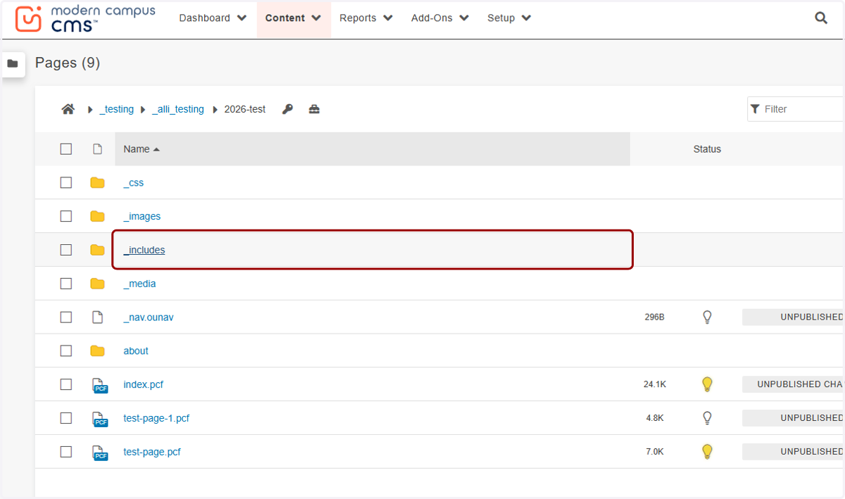 To get to your header configuration file, click on the _includes folder found in the root of your website.