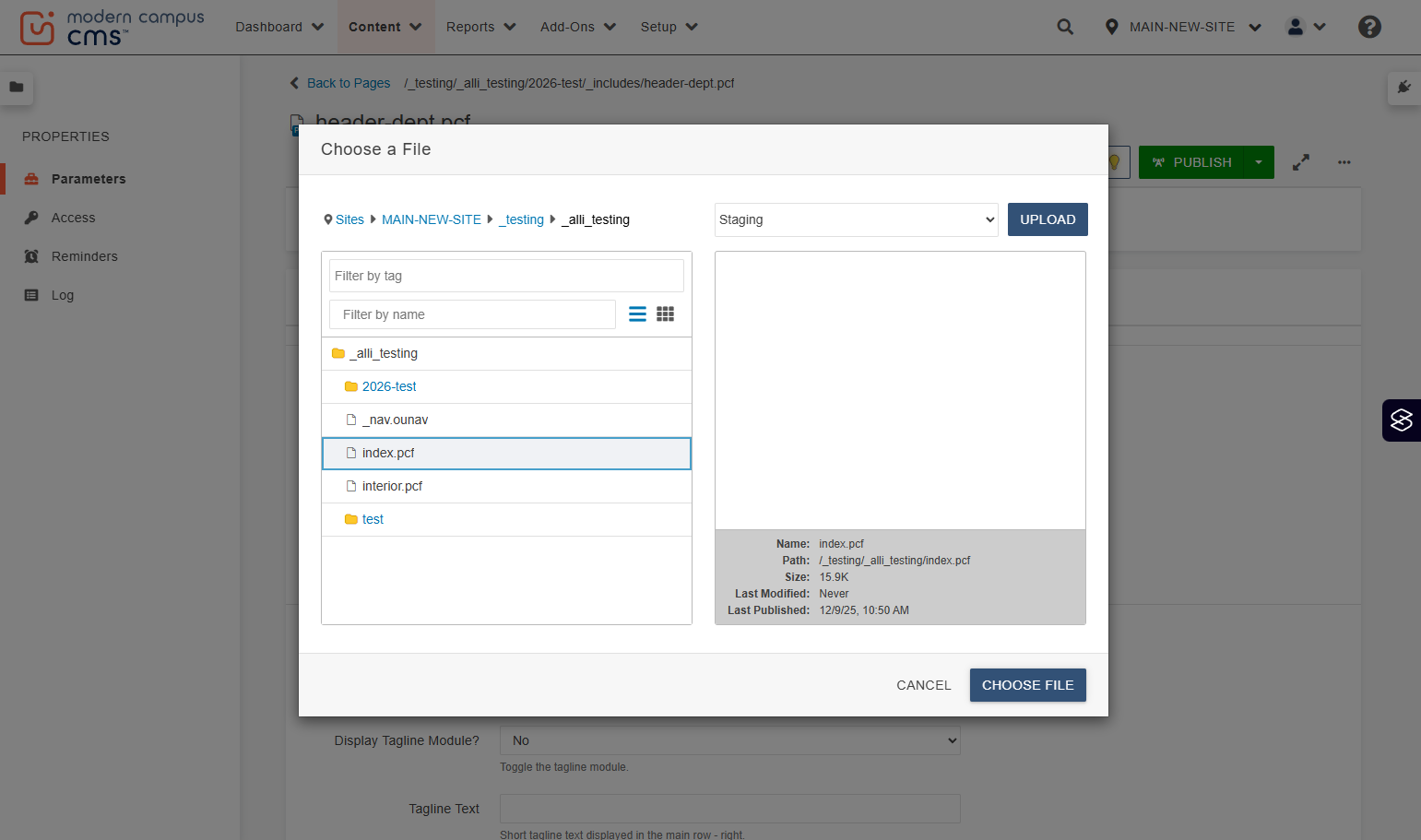 Click on CHOOSE FILE, and that will set your department title to link to your site's homepage.
