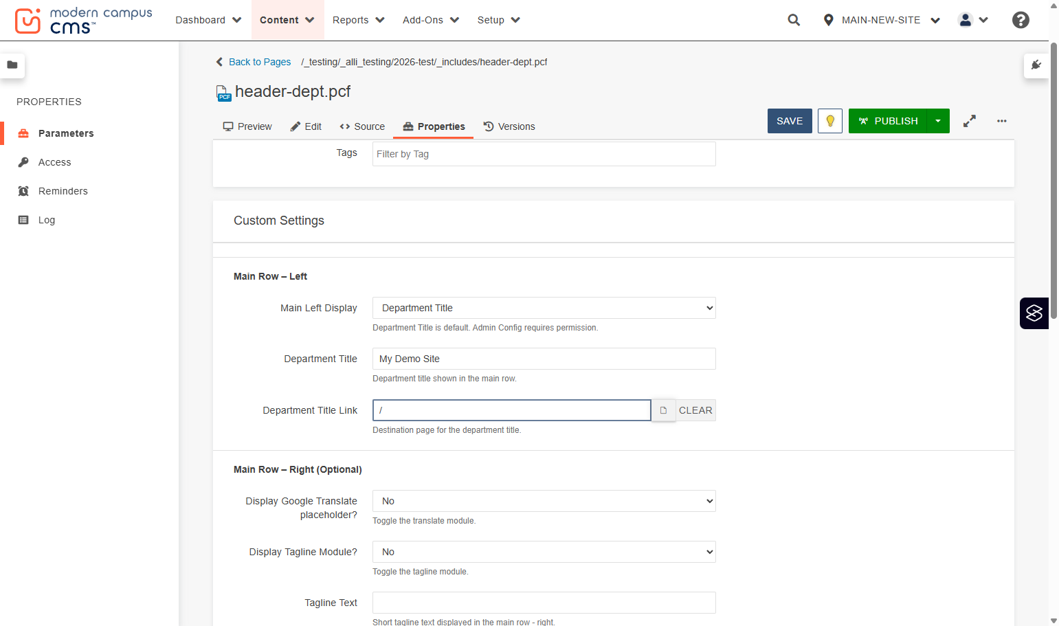 To set the link to the index page, click the file chooser...