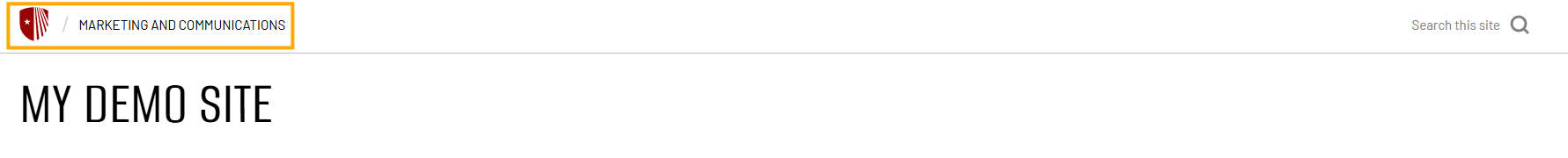 ...it will show the shield and the name of your larger college, school, or unit. You can also link this text to that unit's website in the "College/School or Unit Link" field.