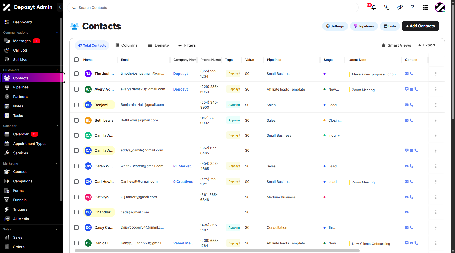 Step 1: On your dashboard, click the Contacts tab under the Customers section.
