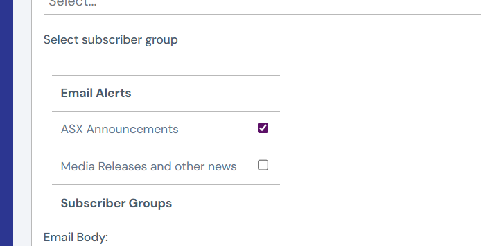 Select subscriber group(s) you want to send this email campaign to.