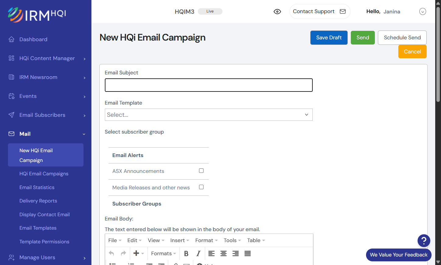 Insert email subject.