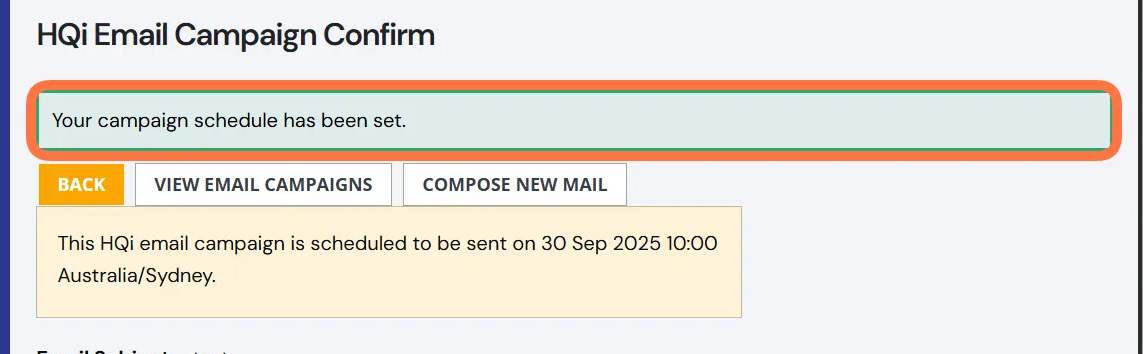 When a schedule has been set successfully then a notification will appear indicating this.