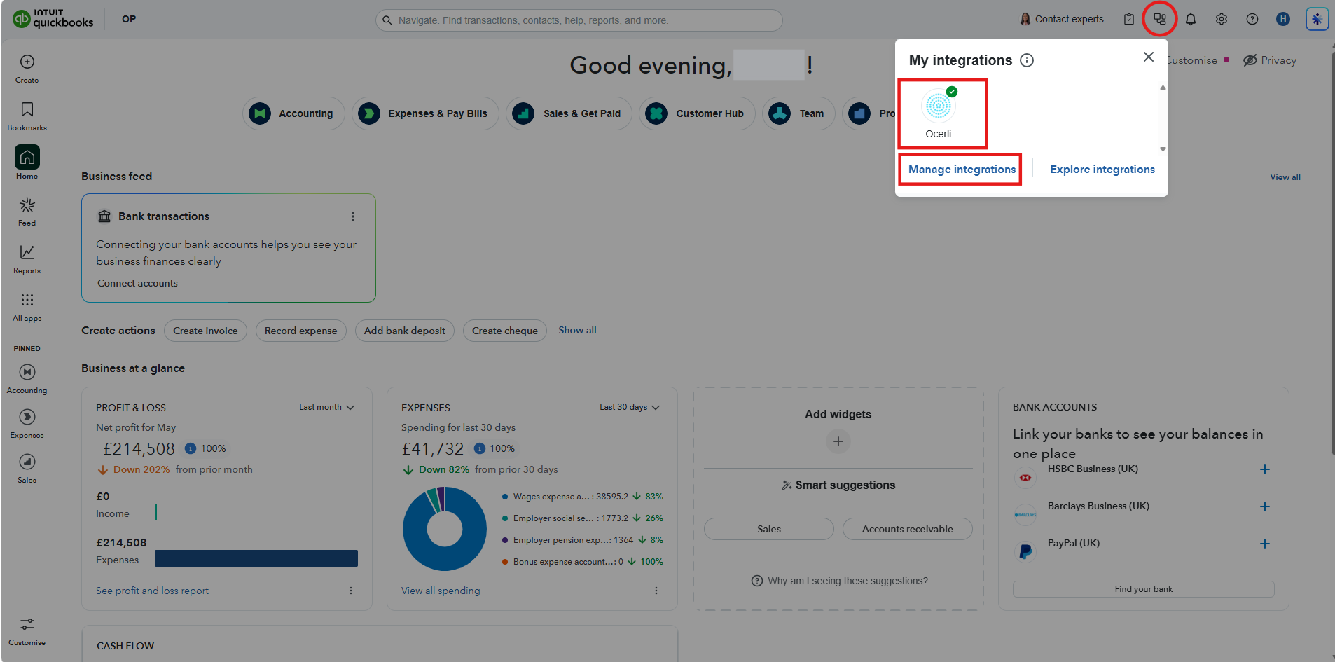Click on 'Integrations' icon at the top right corner