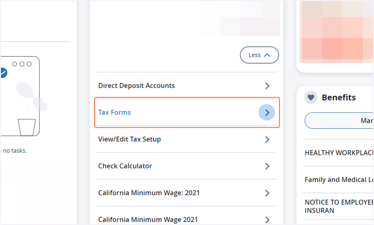 From the dropdown list, click on "Tax Forms".