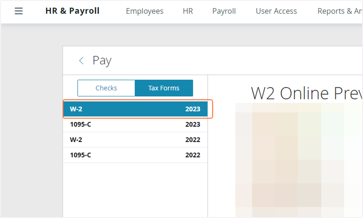 This will bring you to the next screen. Click on W-2 for the year worked to view an online preview.