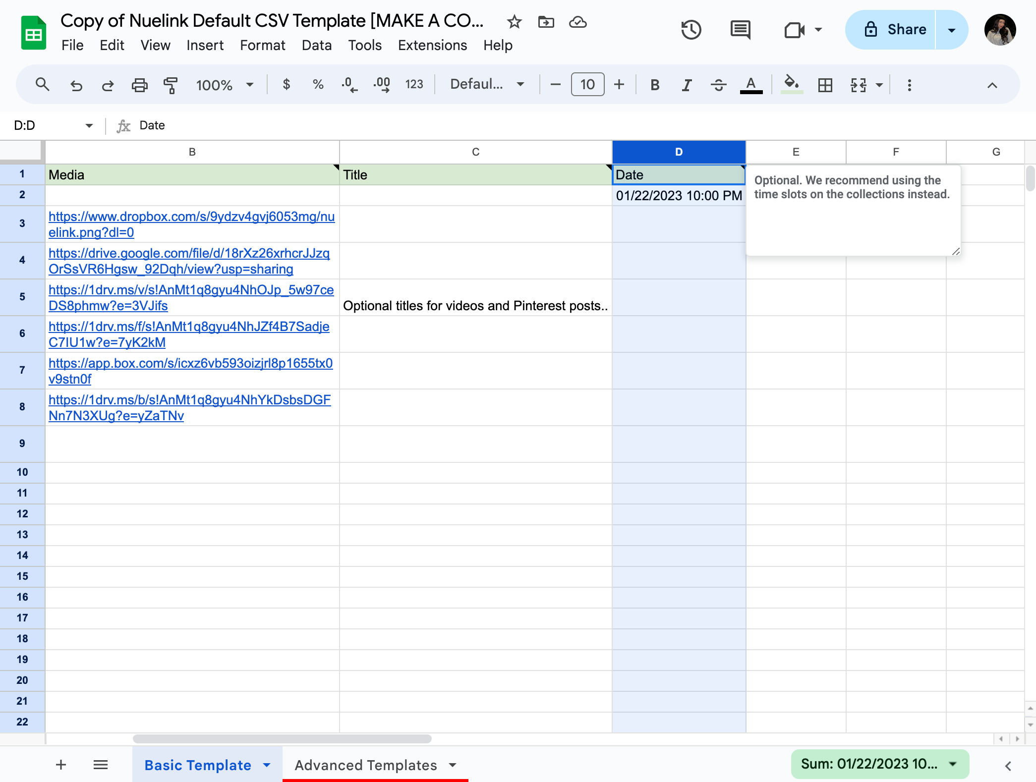 Click on Copy of Nuelink Default CSV Template [MAKE A COPY]…