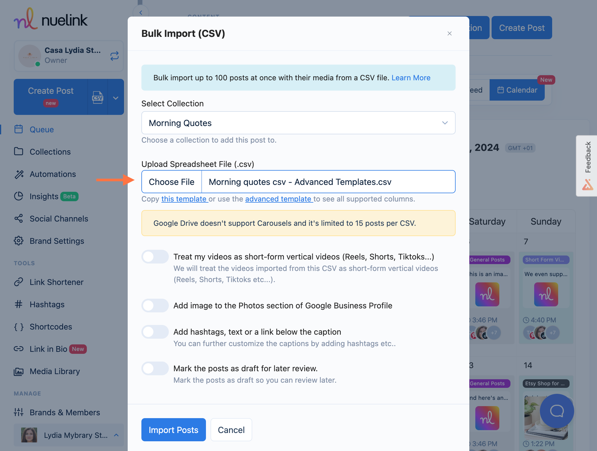 Click on Bulk Import (CSV)…