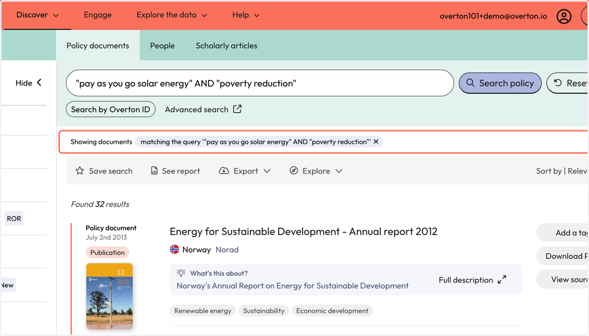 Your result will be displayed on the 'Policy Documents' page.