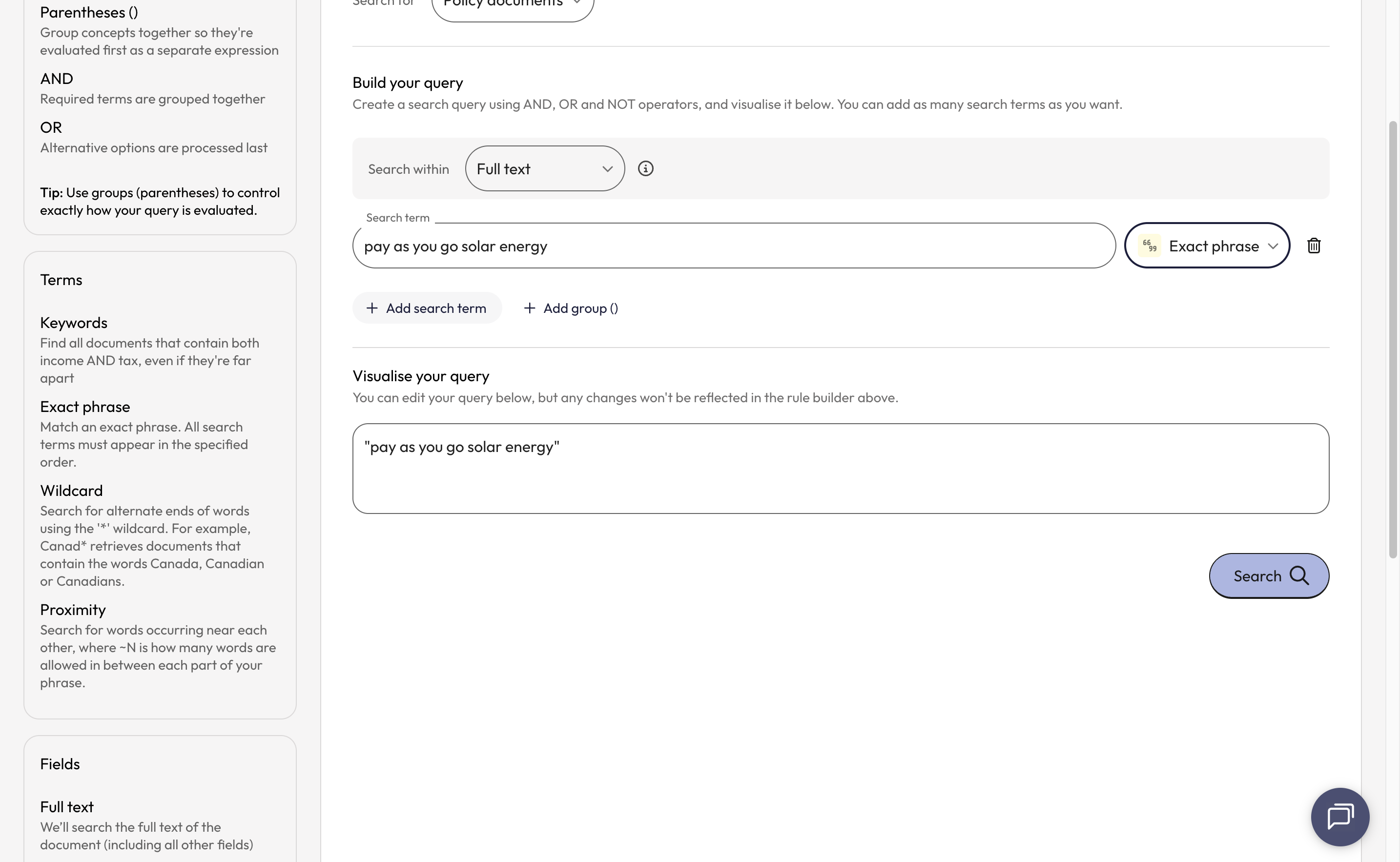 Add another search term by clicking on the 'Add a search term' or 'Add group' button below the query line.
