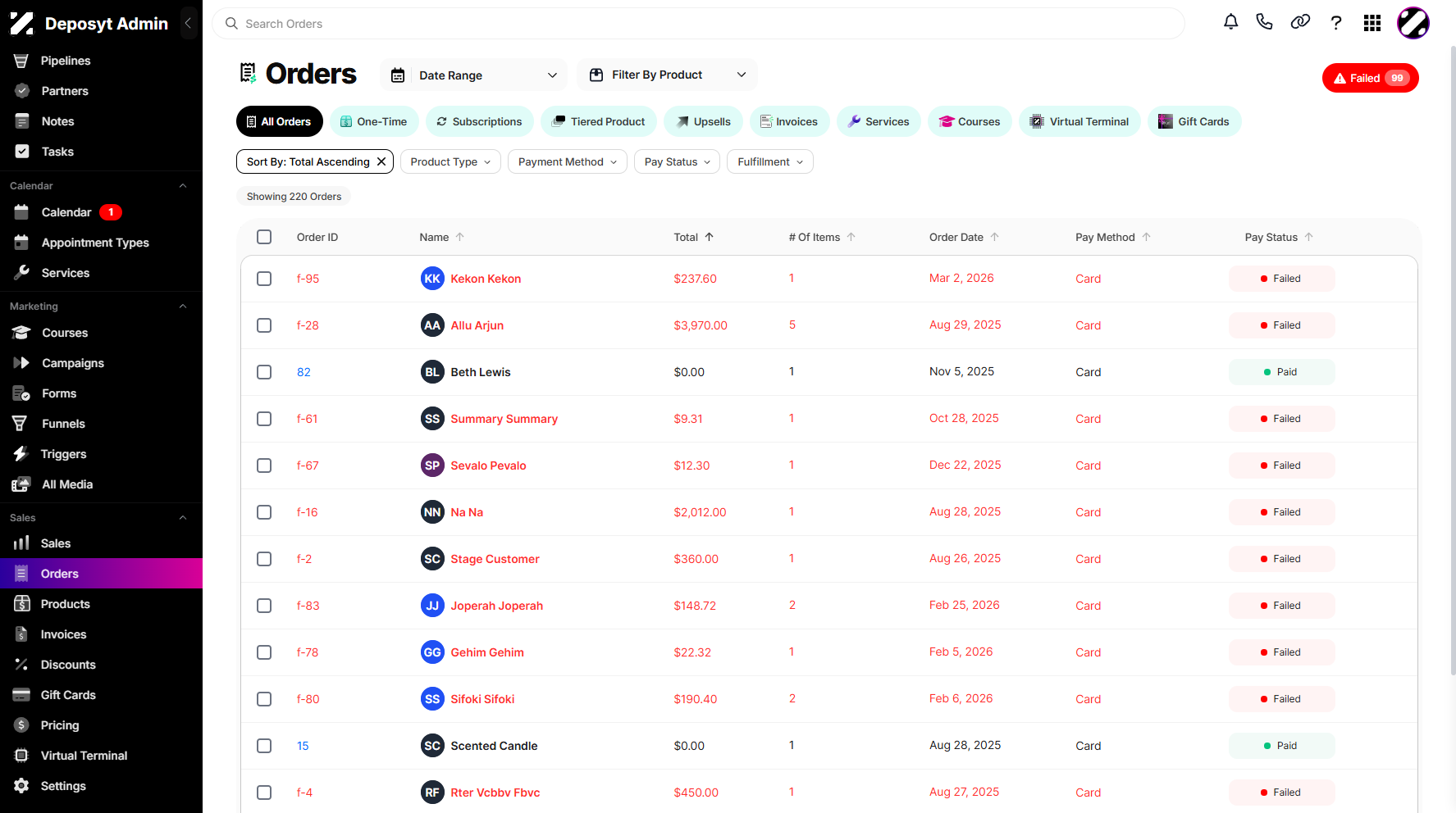 Step 6: It will then display the orders sorted based on your selection.