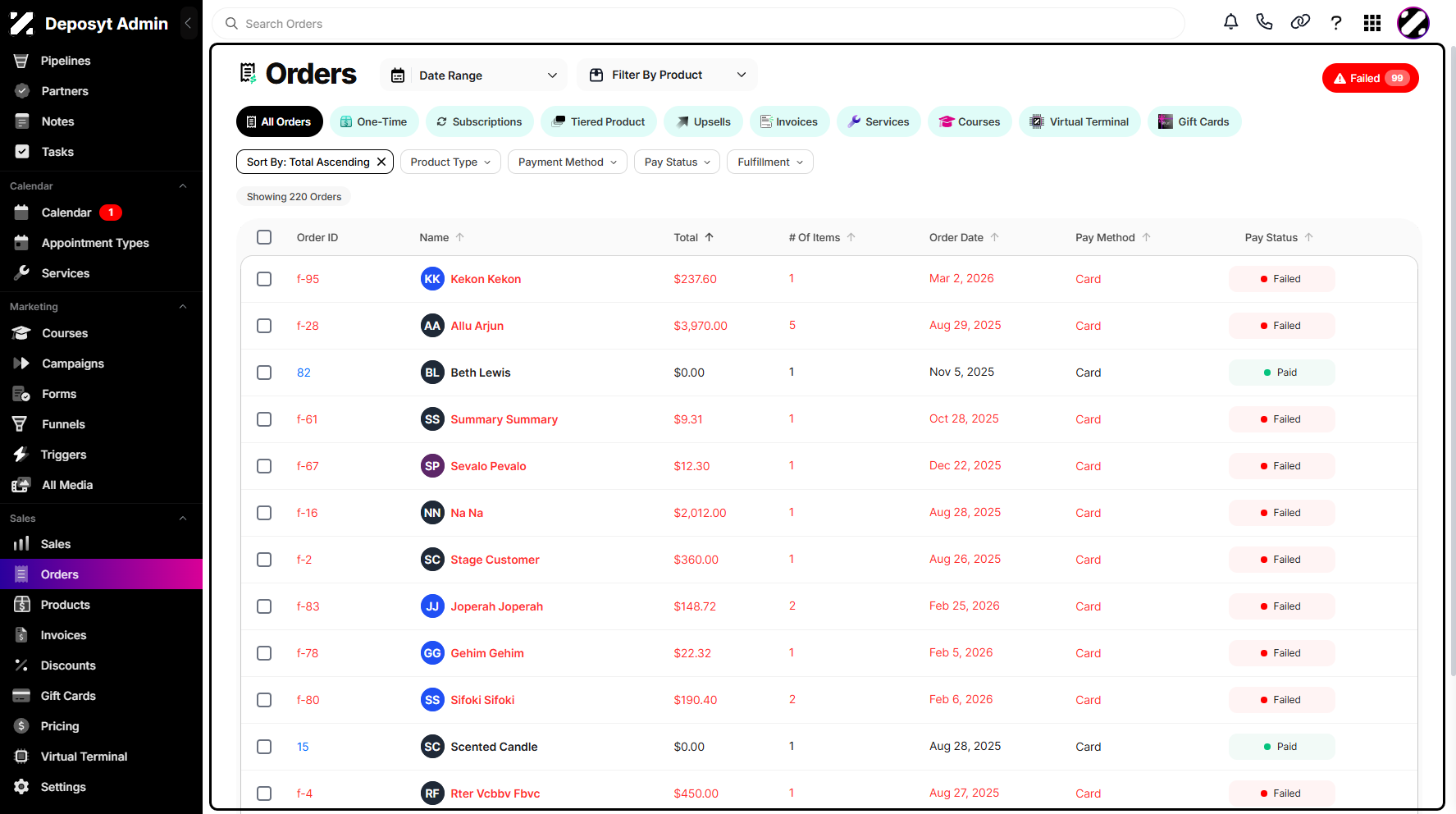 Step 6: It will then display the orders sorted based on your selection.