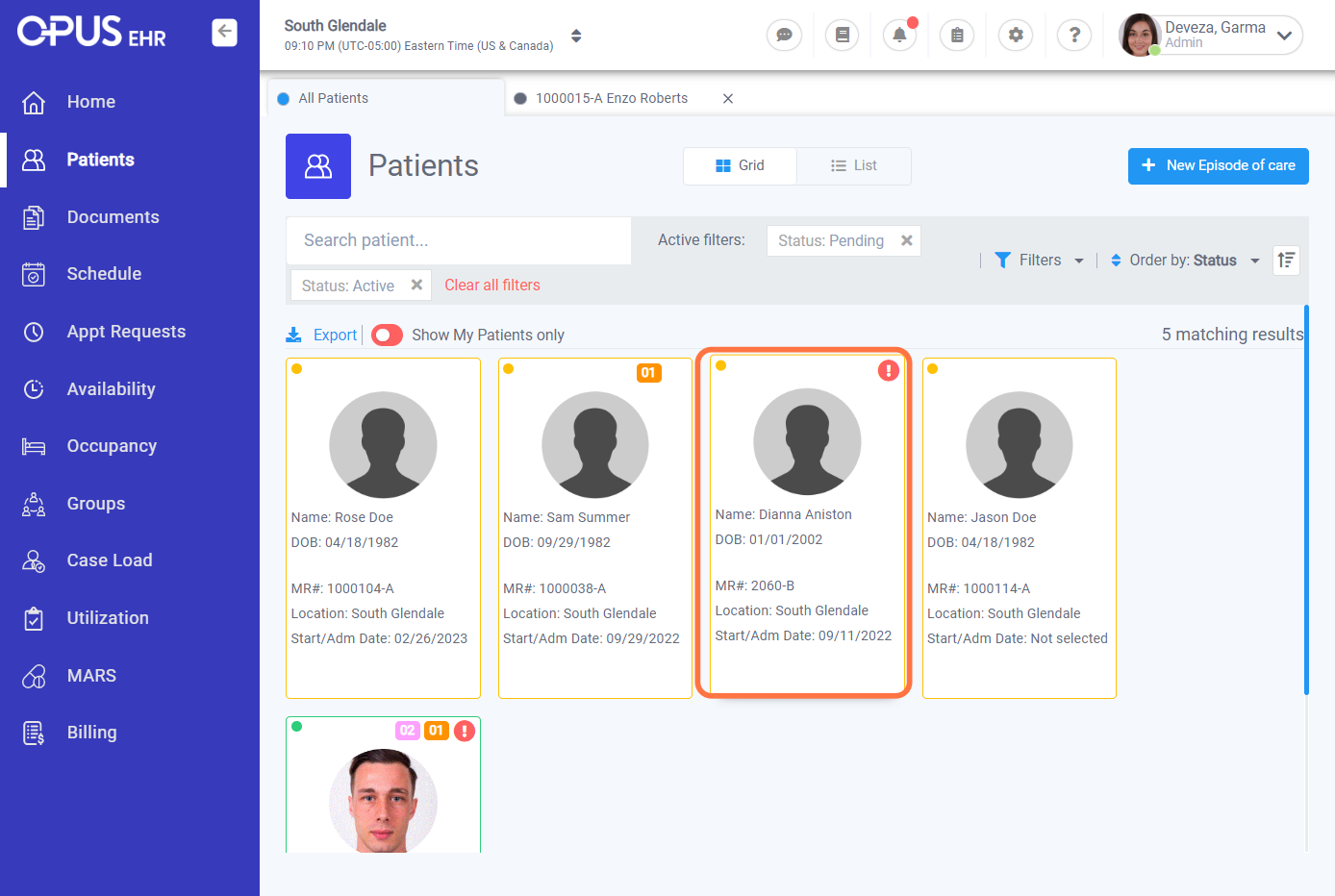 Click on the patient chart.