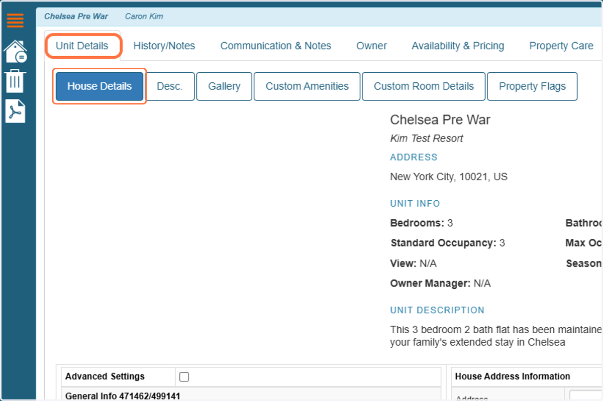To begin, assign the property to the appropriate Season Group. You can do this by navigating to the unit-level settings under Unit Details > House Details.