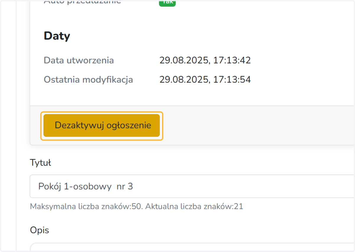 Dezaktywuj ogłoszenie, jeśli jest już nieaktualne