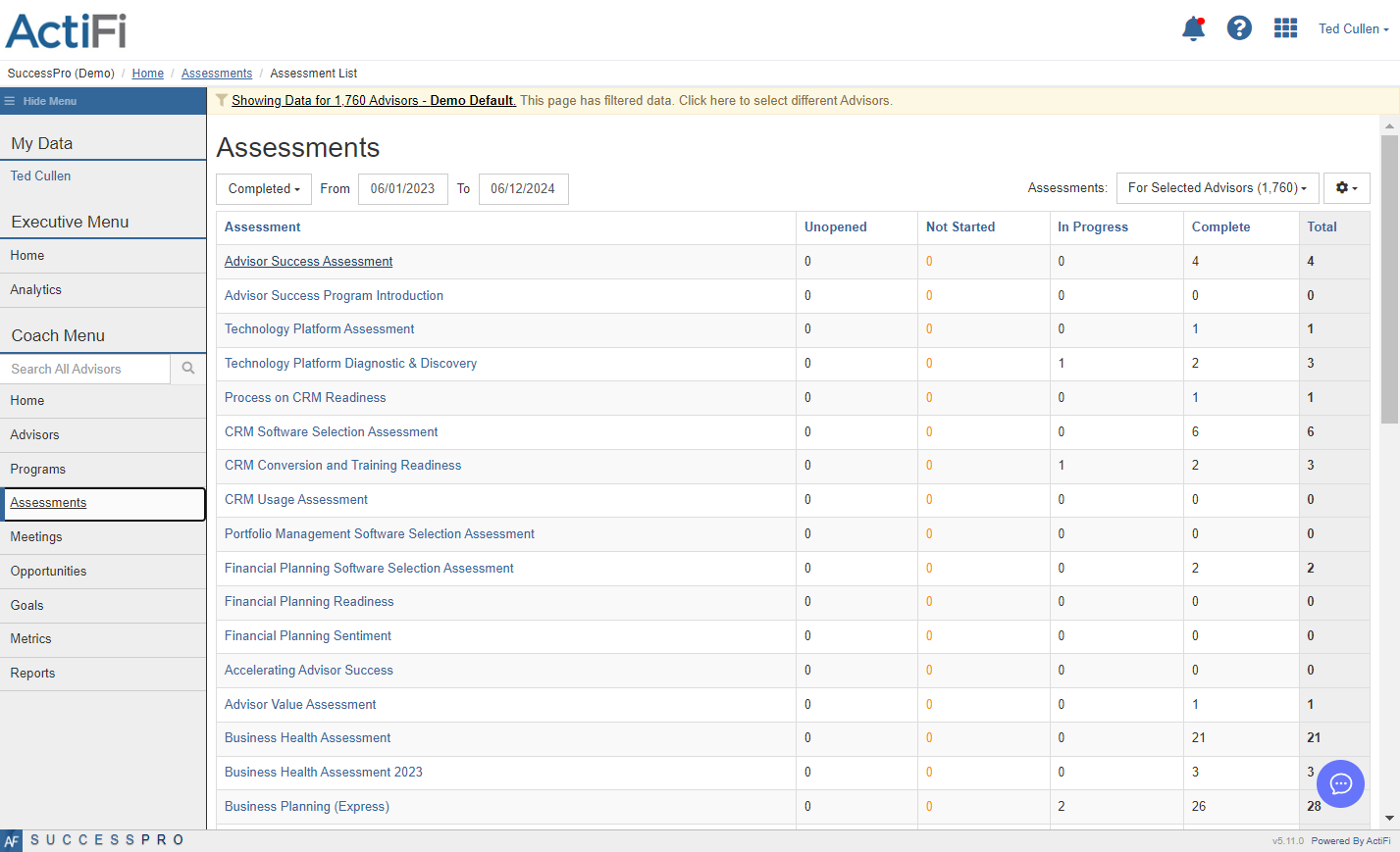 Click on Advisor Success Assessment
