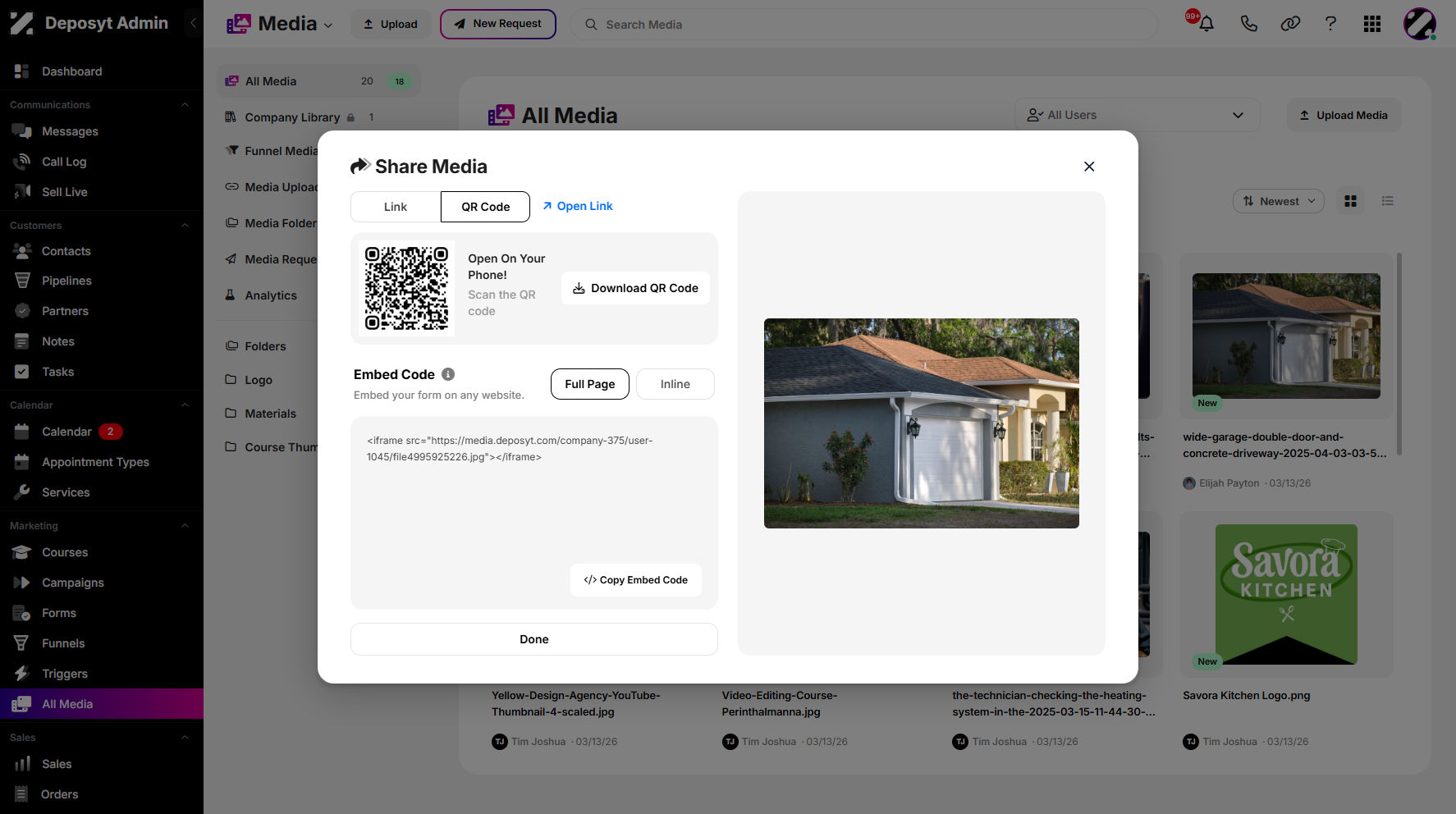 Step 5: You can also download the media QR code by clicking the QR Code button next to the Link button.