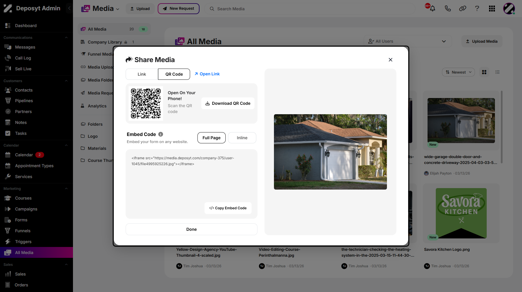 Step 5: You can also download the media QR code by clicking the QR Code button next to the Link button.