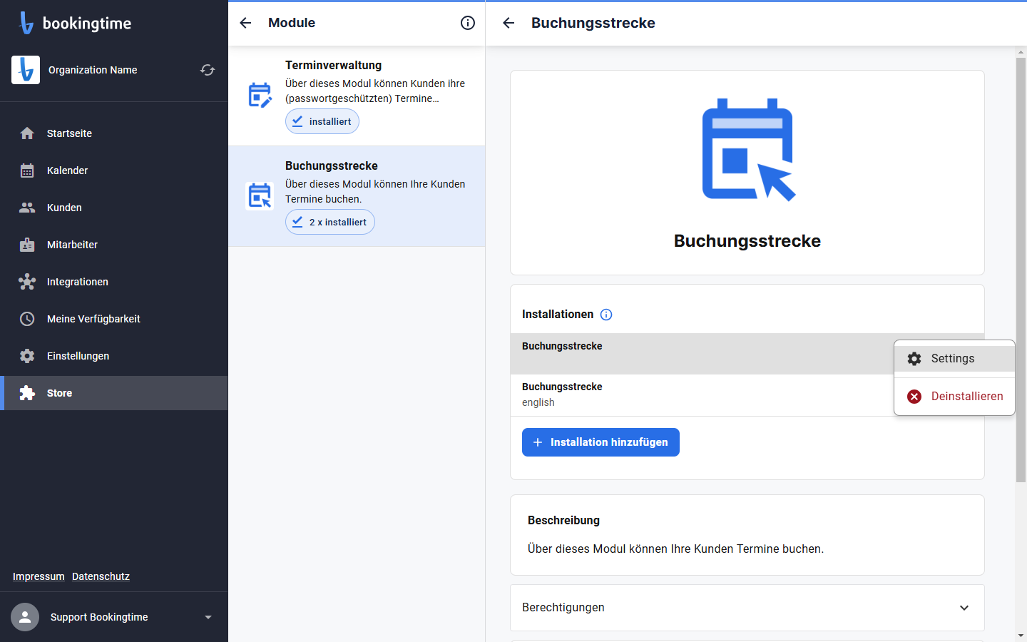 Klicken Sie auf Settings