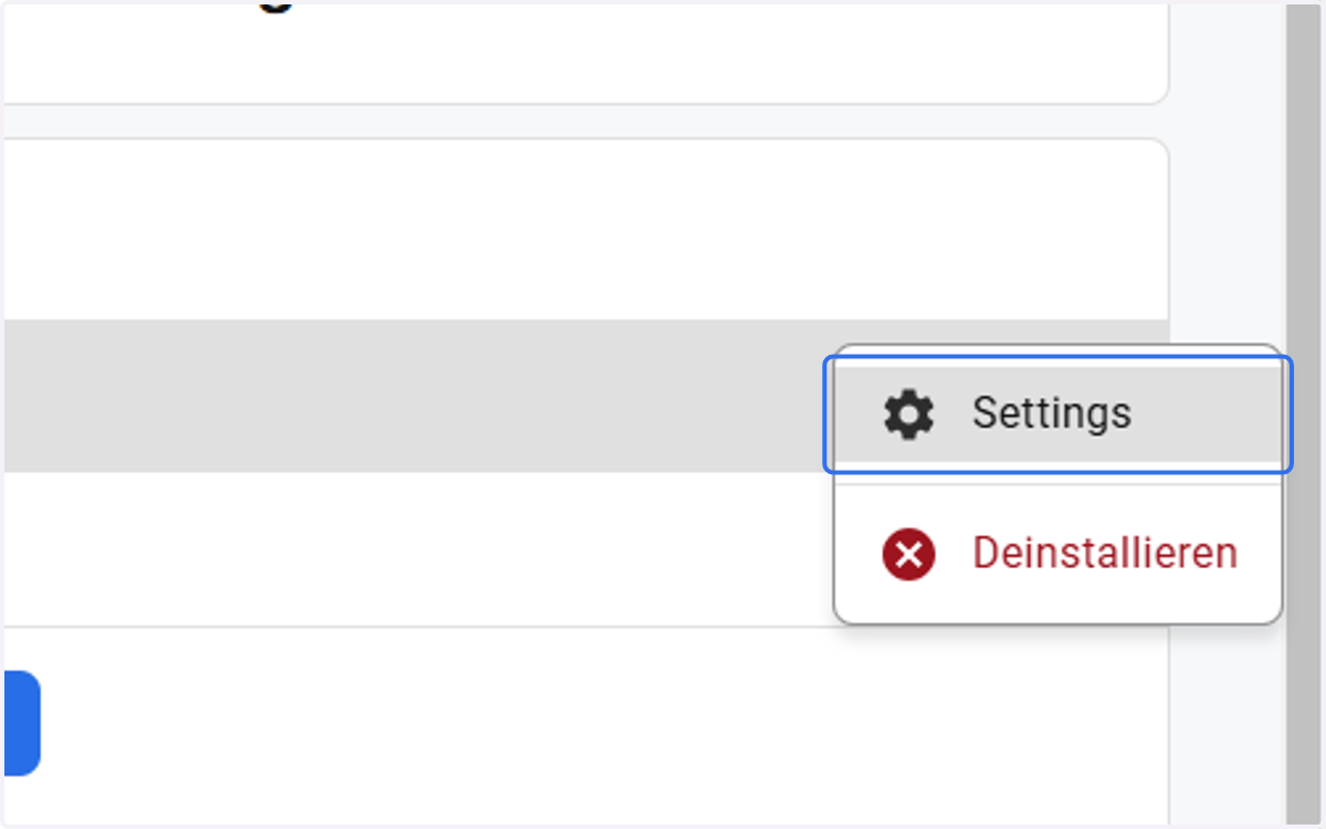 Klicken Sie auf Settings
