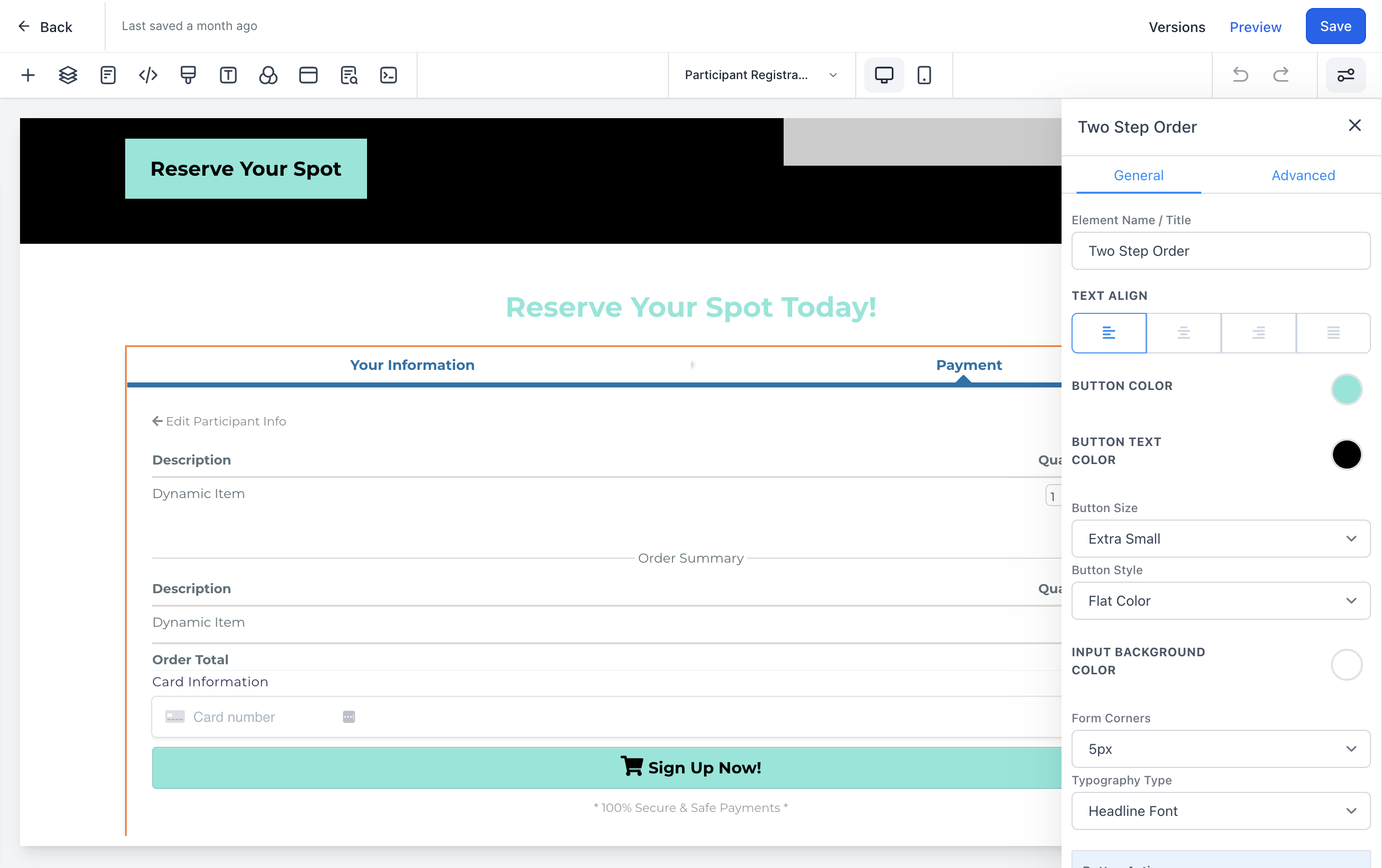 Open the Order Form element editing settings and click on Advanced
