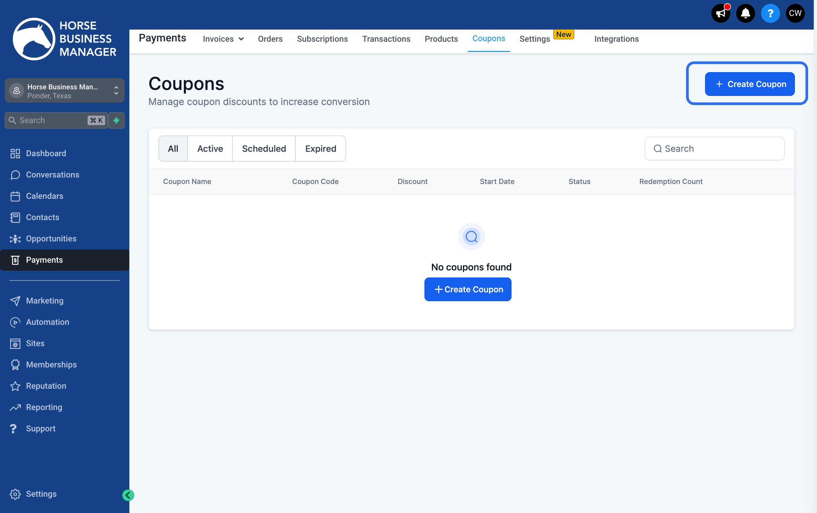 Click on Create Coupon