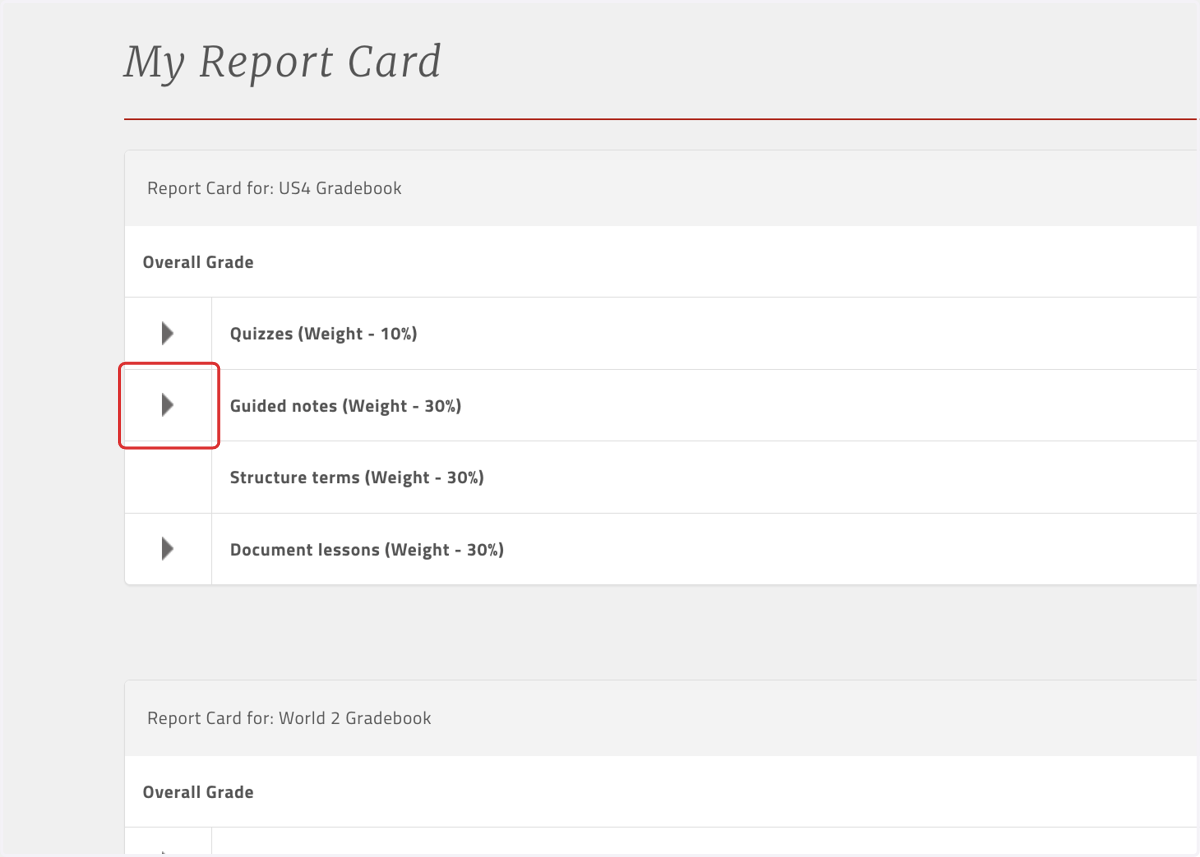 Click on the assignment category you're interested in—in this case we're looking at submitted Guided notes