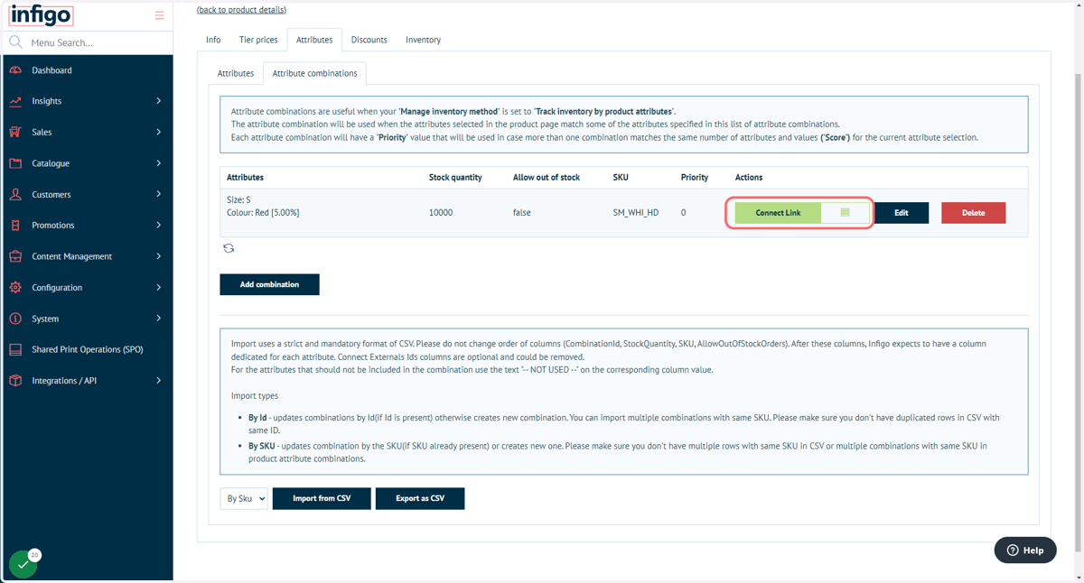Click on Connect Link next to your newly created Attribute Combination