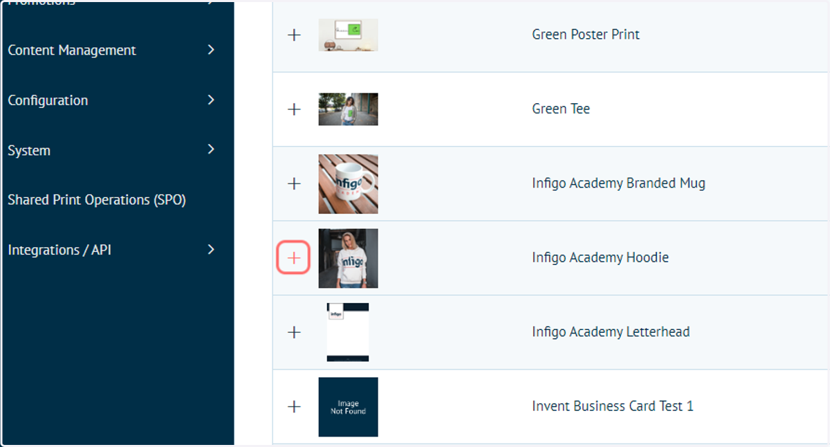 Click on '+' next to your chosen product