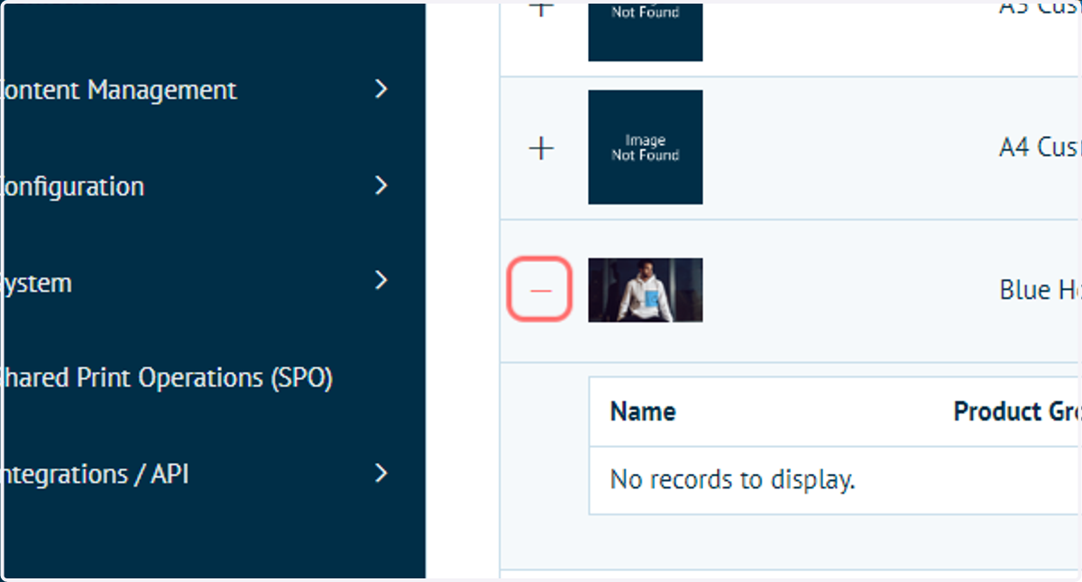 Click on '+' next to your chosen product to access the Product Variant table