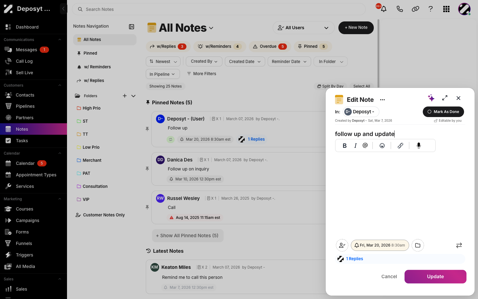Editing a Note